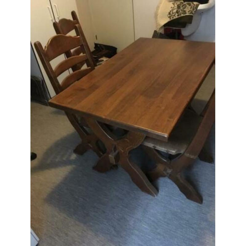 Eiken eethoek met 4 stoelen afm. 80x130 cm (LANKHORST)