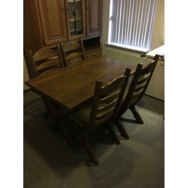 Eiken eethoek met 4 stoelen afm. 80x130 cm (LANKHORST)