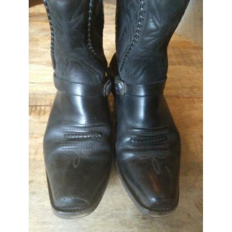 Zwarte leren Sancho cowboylaarzen, biker boots, maat 39