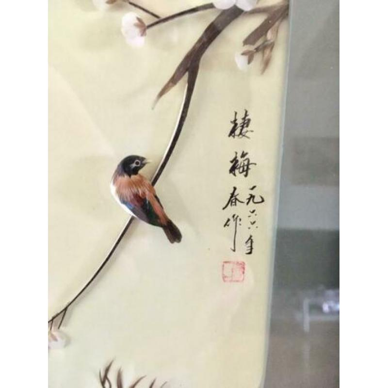 Japans miniatuur vogeltje in lijst