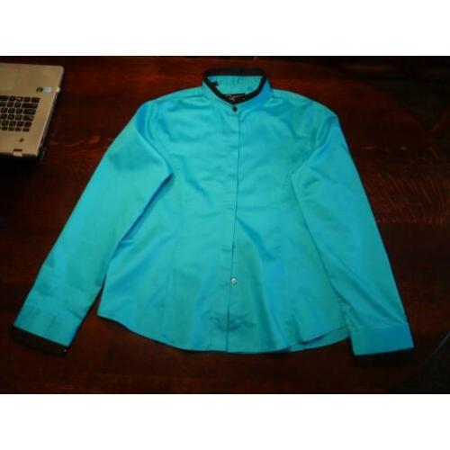 GAZOIL turquoise blouse met zwarte bewerkte boord