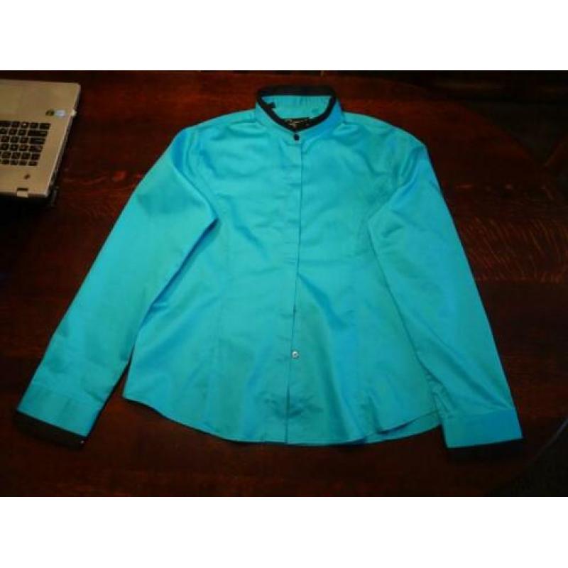 GAZOIL turquoise blouse met zwarte bewerkte boord