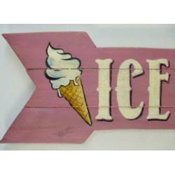 Houten bord/brocante/antiek/ijssalon/Ice Cream delicious