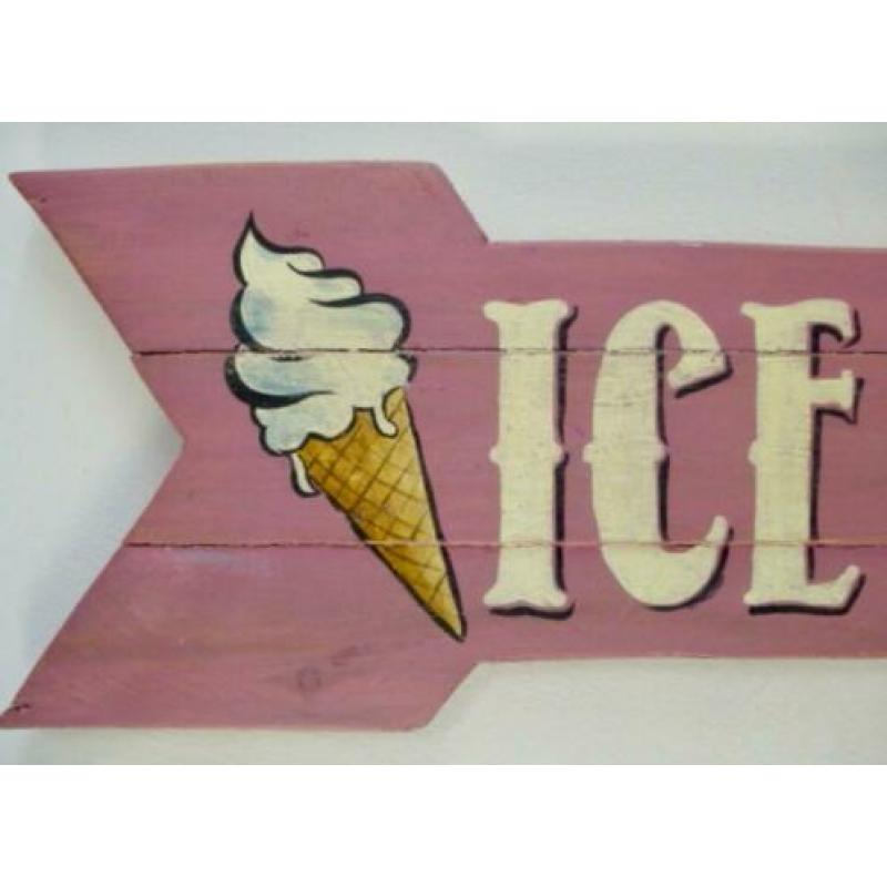 Houten bord/brocante/antiek/ijssalon/Ice Cream delicious