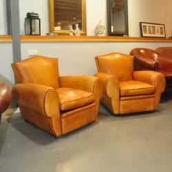 Set Franse A D fauteuils in schapenleer