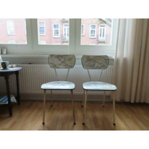 Wit / grijze / crème vintage formica stoelen