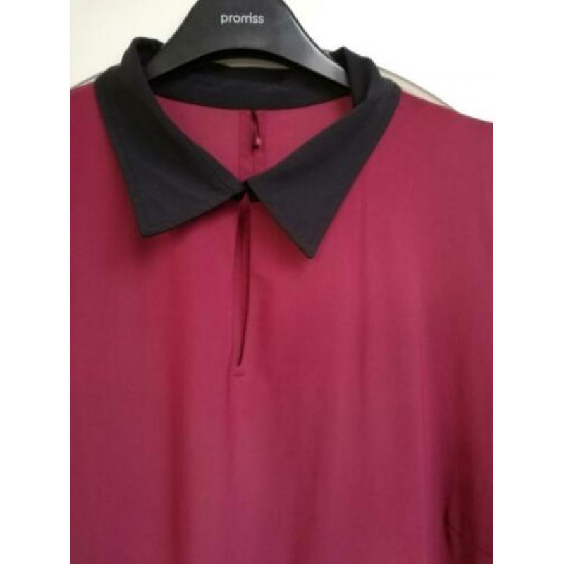 Te Koop: PLUS BASICS Jurk, mt 46. Rood/Zwart. (J-320).