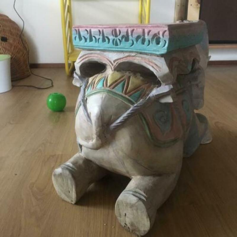 Handgemaakt olifant beeld plantentafeltje massief hout