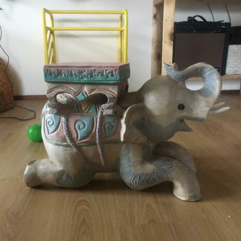 Handgemaakt olifant beeld plantentafeltje massief hout