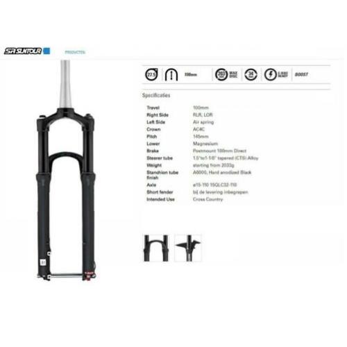 Voorvork suntour raidion SR 27,5" boost mat zwart