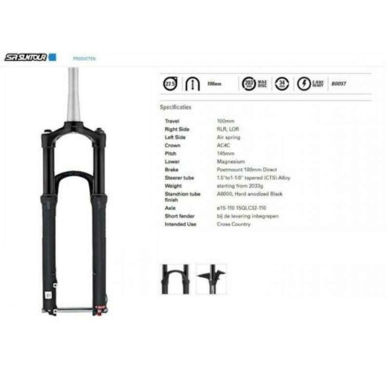 Voorvork suntour raidion SR 27,5" boost mat zwart