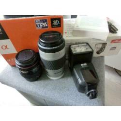 Sony A37 + 50mm f1.8, 75-300mm, 28-70mm, flitser, tas, 64GB