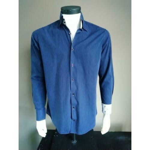 R.B. Boston overhemd. Donker Blauw gestreept. Maat S.