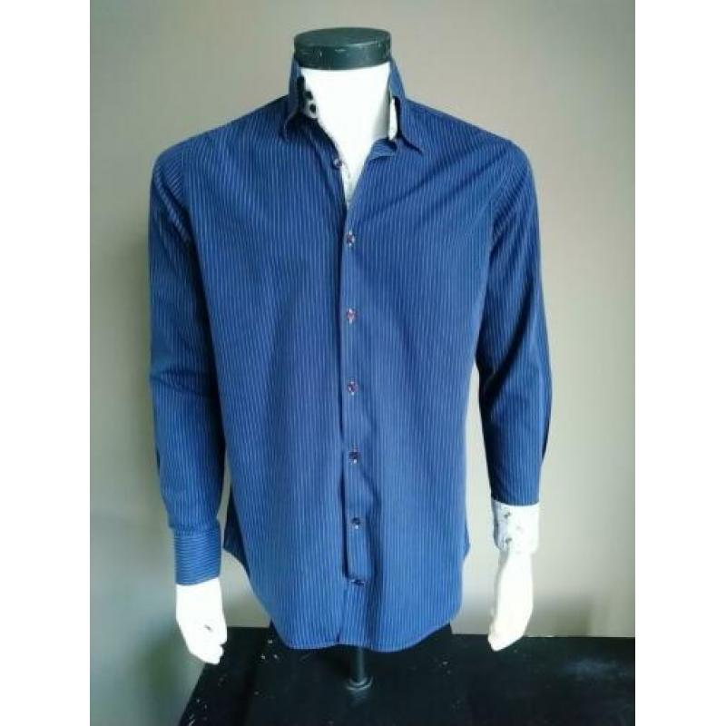 R.B. Boston overhemd. Donker Blauw gestreept. Maat S.