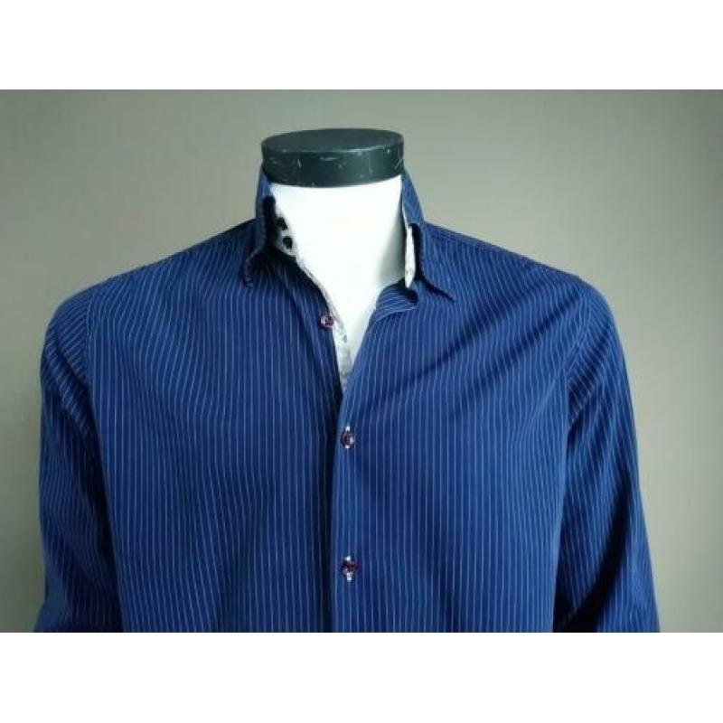 R.B. Boston overhemd. Donker Blauw gestreept. Maat S.
