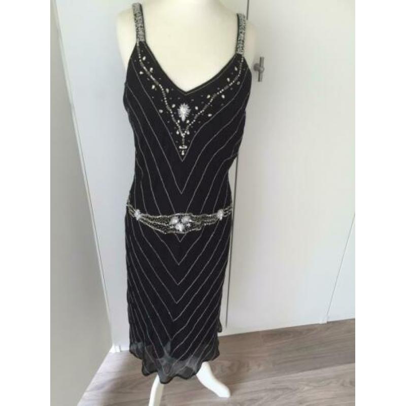 NIght Birger et Mikkelsen lange jurk zwart zijde M 38 40