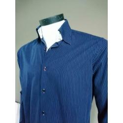 R.B. Boston overhemd. Donker Blauw gestreept. Maat S.