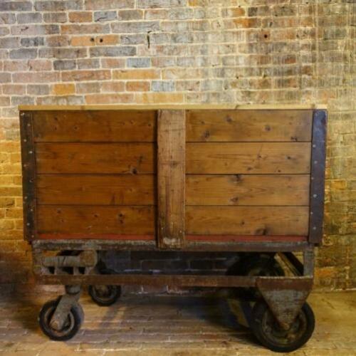 Oude Fabrieks Trolley Kar Toonbank Drankkast Sidetable