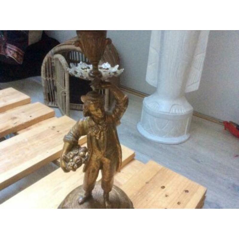 Retro/brocante Franse kandelaar, metaal,man met mand