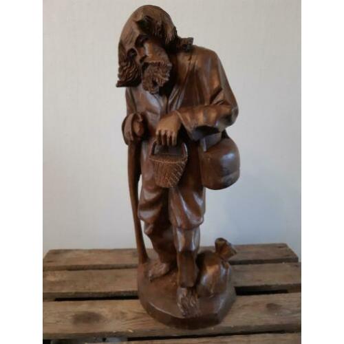 Handgemaakt "vele details" houten herder 40 cm