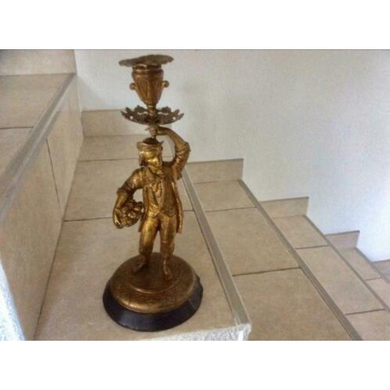Retro/brocante Franse kandelaar, metaal,man met mand