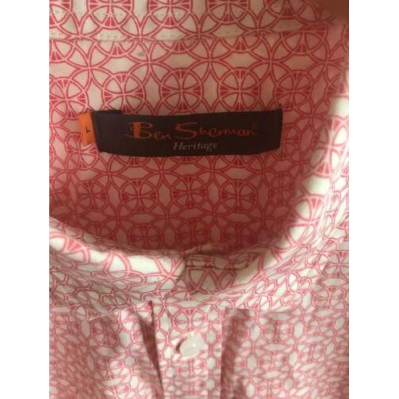 Ben Sherman: herenoverhemd korte mouw, roze patroon - maat L