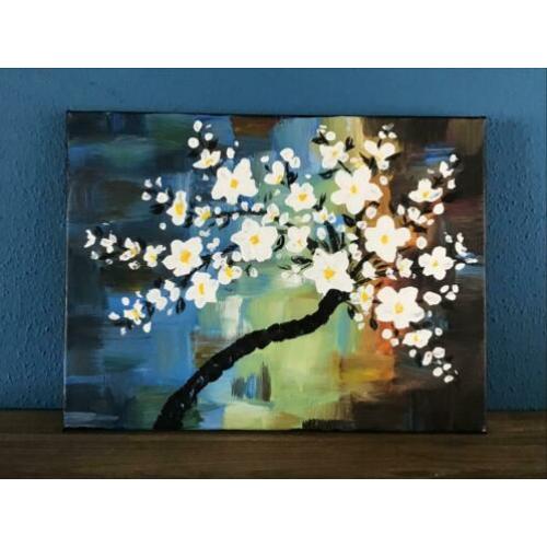Schilderij ‘Bloesemtak’, handgeschilderd & kleurrijk!