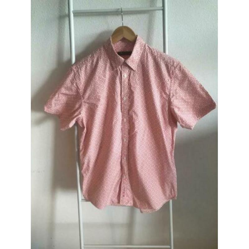 Ben Sherman: herenoverhemd korte mouw, roze patroon - maat L