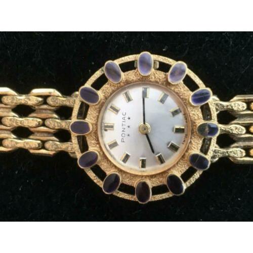 Pontiac vintage horloge met blauwe steentjes