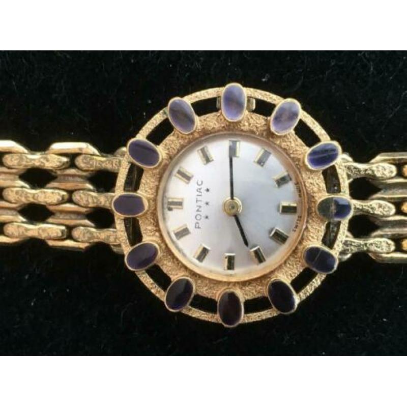 Pontiac vintage horloge met blauwe steentjes
