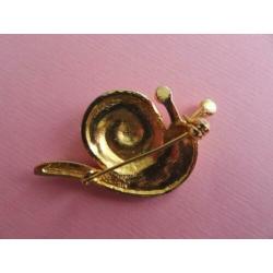 jwg Vintage 60s sixties Slak broche goud klr bruin emaille