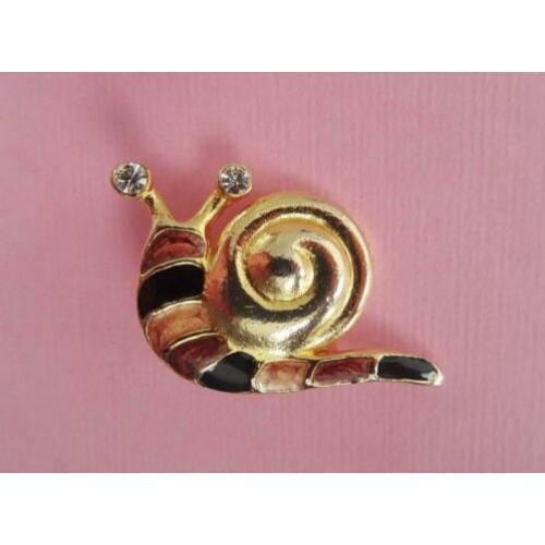 jwg Vintage 60s sixties Slak broche goud klr bruin emaille