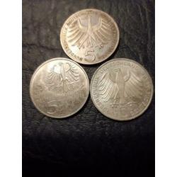 Duitsland 3 zilveren munten van 5 DM