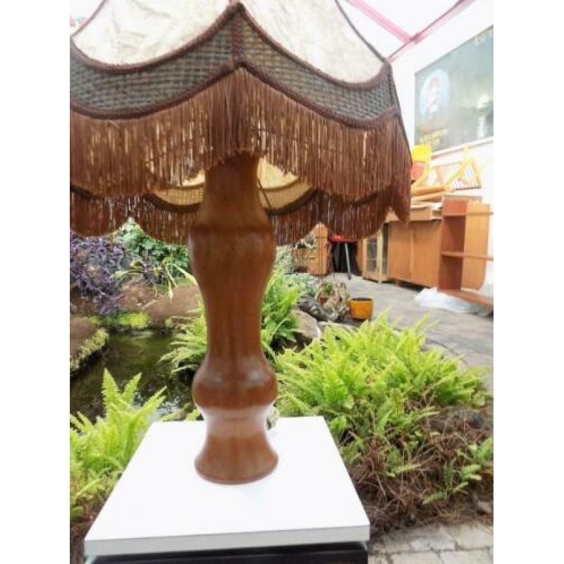 Tafelschemerlamp teak met kap vintage retro jaren 80