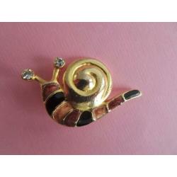 jwg Vintage 60s sixties Slak broche goud klr bruin emaille