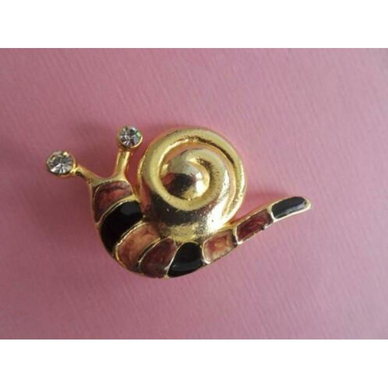 jwg Vintage 60s sixties Slak broche goud klr bruin emaille