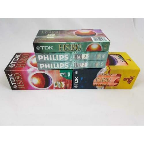 Lot van 9 nieuwe VHS videobanden 180 minuten TDK en Philips