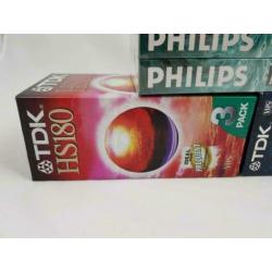 Lot van 9 nieuwe VHS videobanden 180 minuten TDK en Philips
