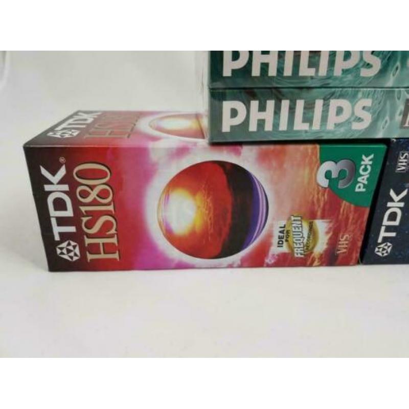 Lot van 9 nieuwe VHS videobanden 180 minuten TDK en Philips