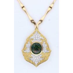 Gouden Choker 18 Kt met 5 Crt Diamanten & 8 Crt Zwarte Opaal