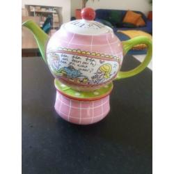Theepot en onderzetter "Blond Amsterdam" + theepotje blauw