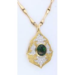 Gouden Choker 18 Kt met 5 Crt Diamanten & 8 Crt Zwarte Opaal