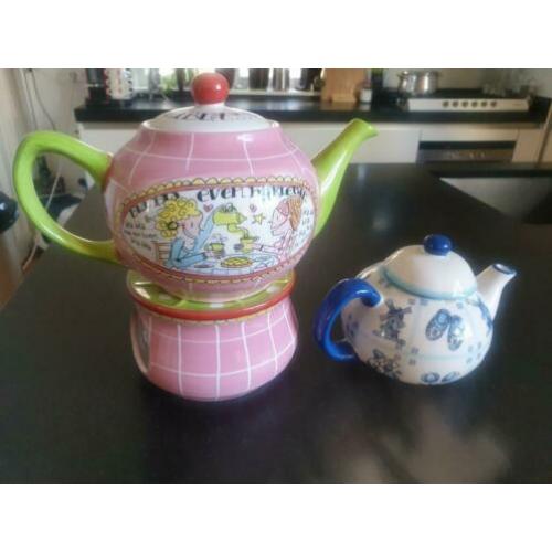 Theepot en onderzetter "Blond Amsterdam" + theepotje blauw
