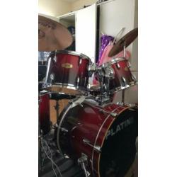 Platin drumstel met Sabian bekkens (complete set)