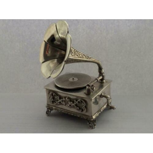 Zilveren miniatuur grammofoon (Italiaans)