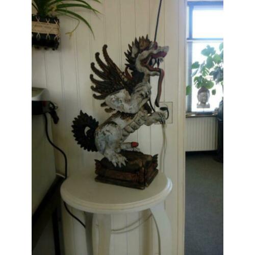 Vruchtbaarheids draak Balie Indonesië houten beeld 45cm hoog