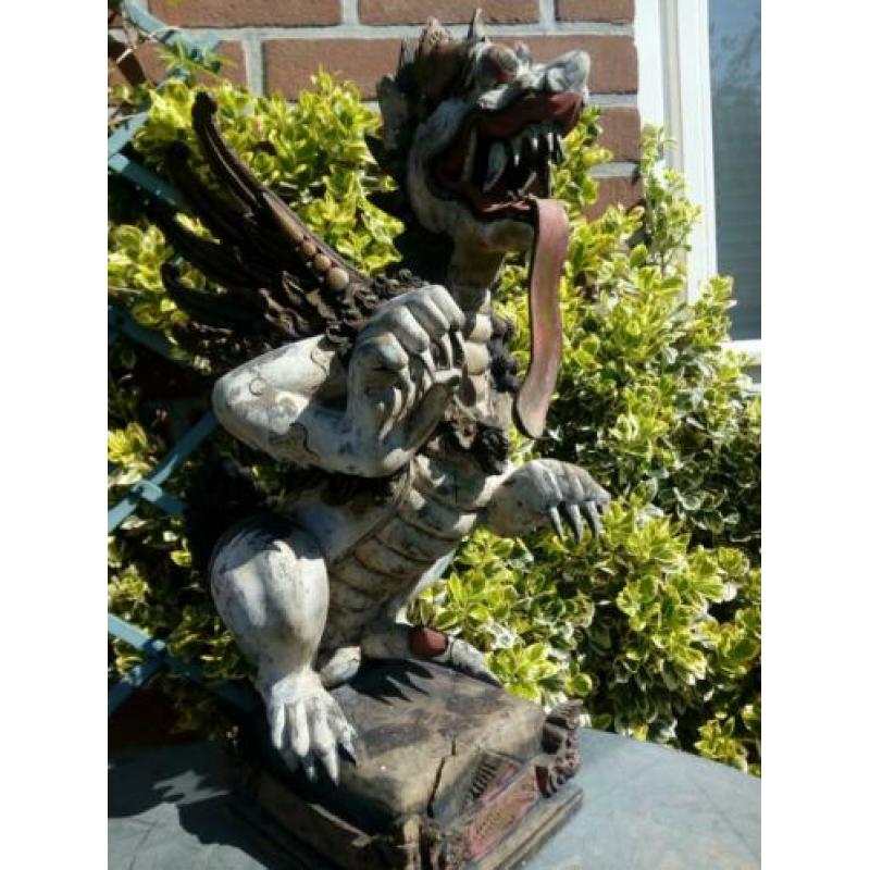 Vruchtbaarheids draak Balie Indonesië houten beeld 45cm hoog