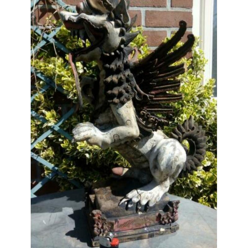 Vruchtbaarheids draak Balie Indonesië houten beeld 45cm hoog