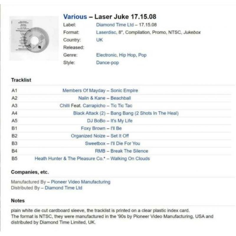 8" Laser Juke Laserdisc met 10 videoclips 17.15.08 [1997]