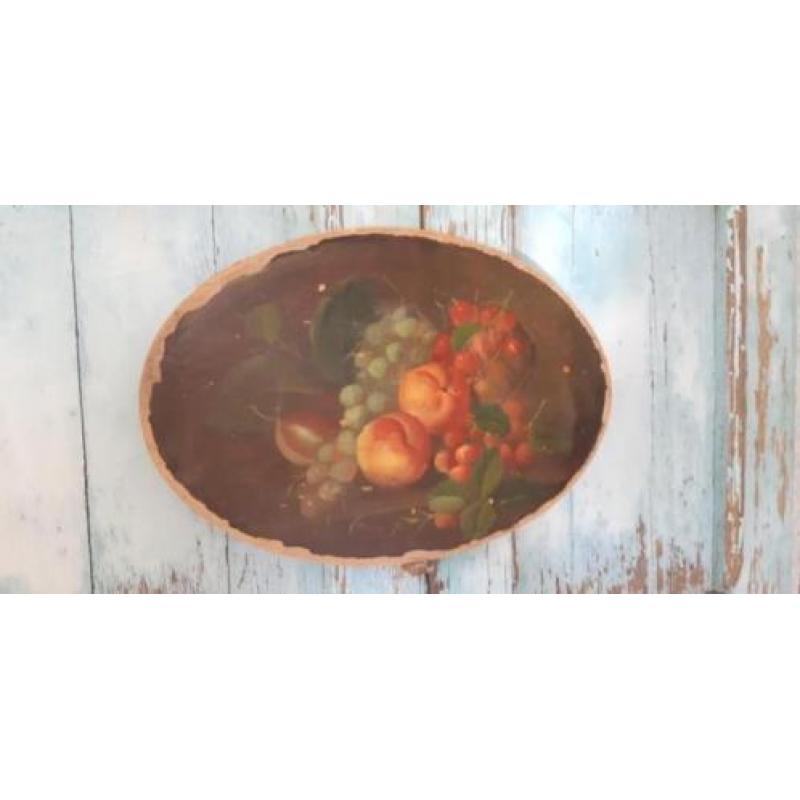 Antiek olieverf schilderij,olieverf op paneel,fruit,brocante